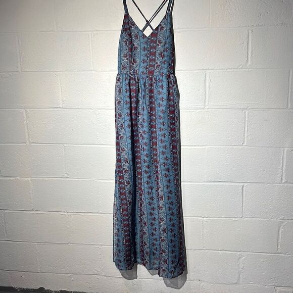 Doe & Rae Blue Abstract Double-Strap Cross-Back Maxi Dress - Women - Picture 4 of 4